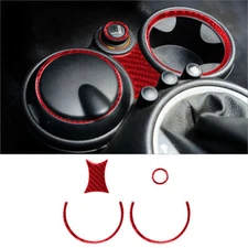 For Mini Cooper 07-10 Red Carbon Fiber Interior Center Cupholder Cover Trim 4Pcs