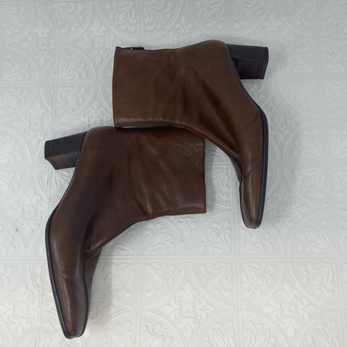 Botas de Colección Stuart Weitzman Cuero Marrón Cremallera Trasera Puntera Cuadrada Tacón Bloque Talla 7 - Imagen 3 de 10