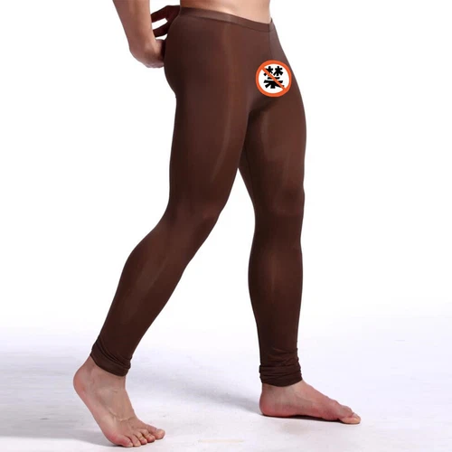 Men Sexy Ice Silk Leggings Sheer See-through Slim Tight Long Johns Trousers - Picture 17 of 33