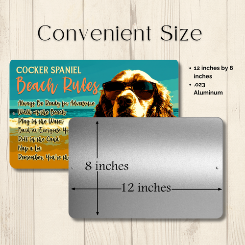 Cocker Spaniel Beach Rules Sign dog metal tin funny wall art coastal decor house - Picture 4 of 7