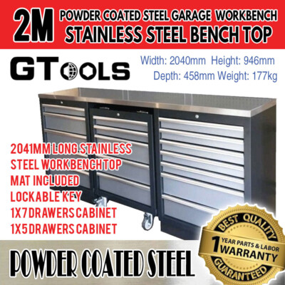 2m Stainless Steel Garage Workshop Workbench Cabinets And Tool
