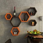 Hexagon wall shelf, wooden wall shelf Set of 3 (Orange & Brown)
