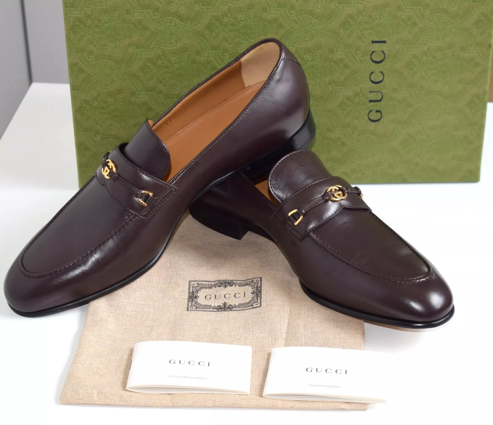 Chaussures de luxe GUCCI pour homme business cuir marron EU 43,5 ; UK 9,5 ; US 10