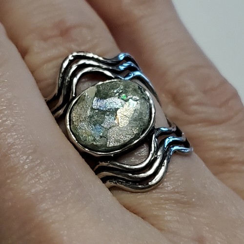 New American Artisan Crafted Sterling Silver .925 Blue Dichroic Glass Ring Size 8.5