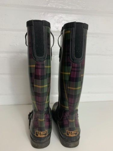 LL Bean Wellies Womens 10 Tartan Plaid Rubber Rain Boots 296495 Green/Purple - Picture 4 of 14