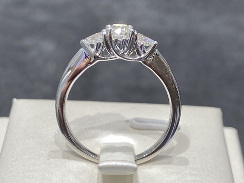 1 Ct Round Pear Cut Simulated Trilogy Engagement Ring In 14K White Gold Plated - Picture 3 of 11