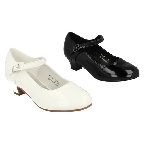 Girls Spot On White Or Black Patent Shoes With Cuban heel UK Sizes 10-2 : H3R090 - Picture 1 of 20