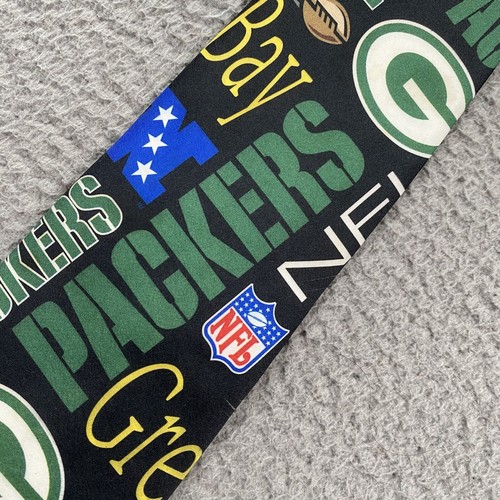 Green Bay Packers Tie Black Green Allover Print Logo 1996 Necktie VTG Mens - Bild 10 von 14