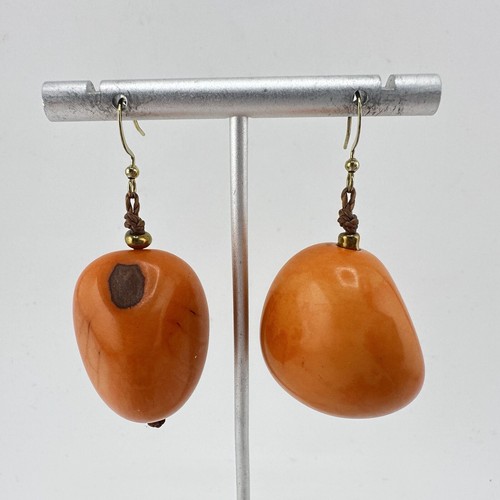 NWT Tagua Ecuadorian Fair Trade Palm Tree Nut Orange Dangle 2” Earrings - Picture 2 of 7