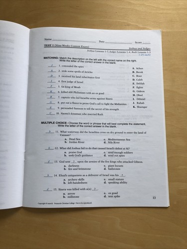 ABeka Test Key JOSHUA AND JUDGES Homeschooling teacher Bible 8th gr. - Picture 6 of 7