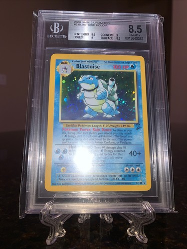 Pokémon Base 2 Unlimited Blastoise Holo 2000 ¡con remolino! BGS 8,5 como nuevo #2/130 - Imagen 5 de 5