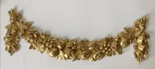 Swag Pediment Wall Hanging Gold Gilt Fruit Floral Baroque Style 23” L  Italian