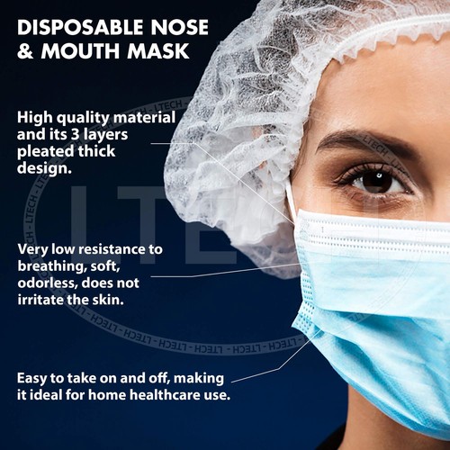 Non Surgical 3 PLY Mask 100% Hygiene Pack 50 100 Masks Breathable Easy Wear - Picture 4 of 10