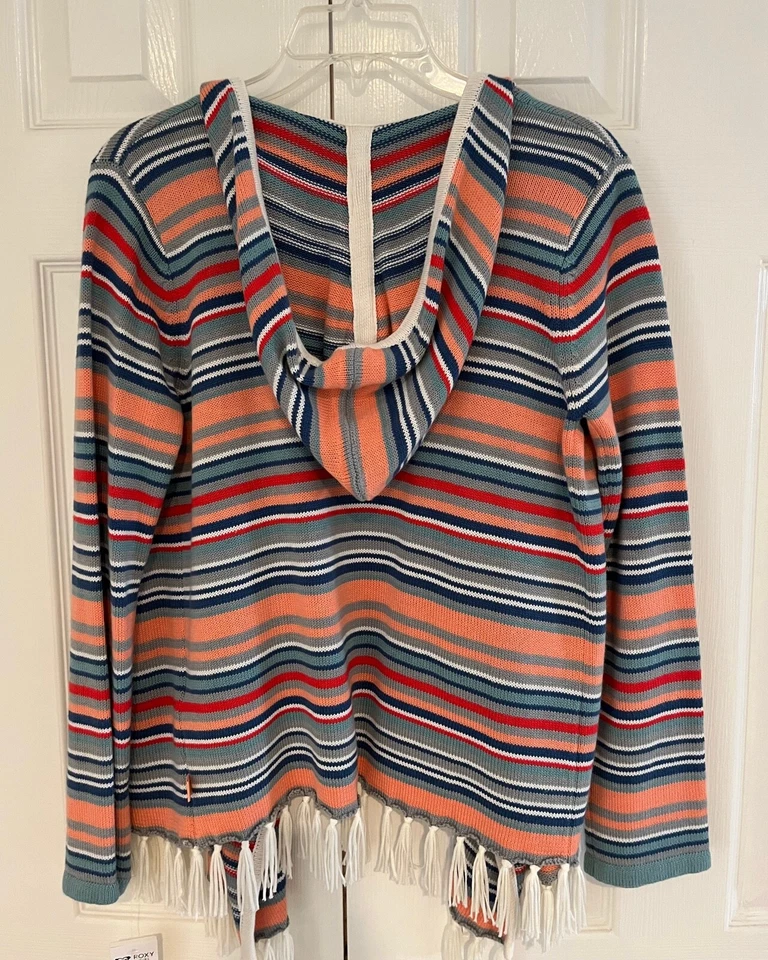 全新 ROXY GIRLS 彩色开衫/耸肩连帽毛衣 带条纹 - L 码 可爱! — 第 2/4 张图片