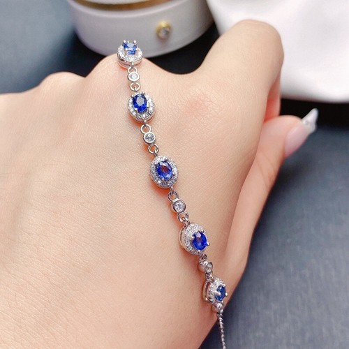 1CT Oval Cut Natural Blue Sapphire Women's Tennis Bracelet 14K White Gold Finish - Bild 3 von 7