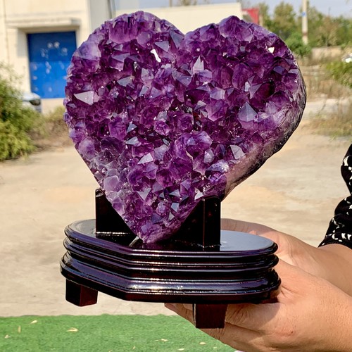 5,5 libbre pietra preziosa ametista naturale a forma di cuore quarzo grappolo cristallo campione - Foto 16 di 24