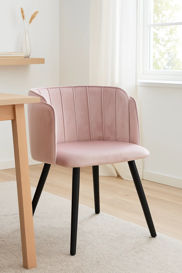 Esszimmerstuhl Rosa Samt Villa Glamour Polsterstuhl 80 cm Boudoir Designstuhl - Bild 4 von 4