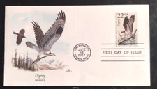 OSPREY INDIANA WILDLIFE OF THE FIFTY STATES 1987 NWF FLEETWOOD CACHET FDC UNADDR