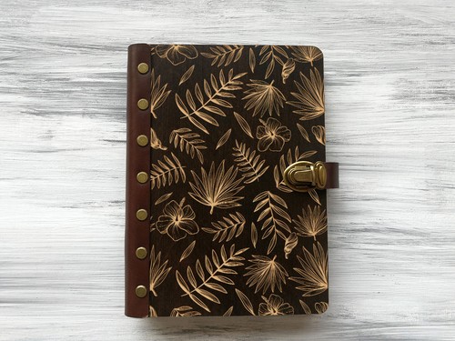Wood Journal A5 Tropical Palm Leaves Wooden Notebook for Her Custom Sketchbook - Picture 3 of 12