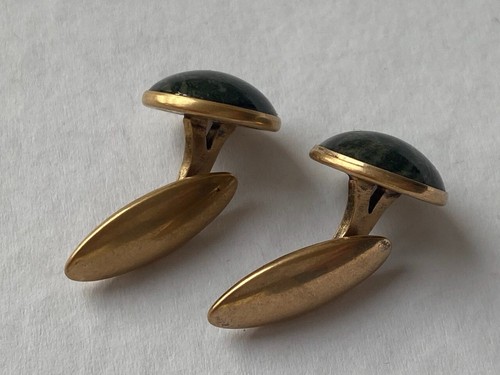 Vintage USSR Silver 875 Mens Cufflinks Green Jasper. - Picture 8 of 10