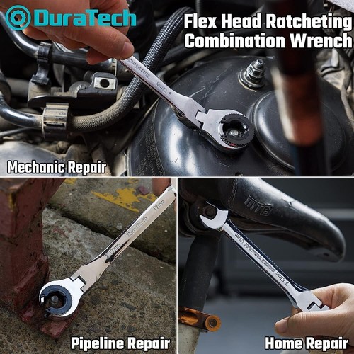 DURATECH 6 Pieces Metric Ratcheting Wrench Set Open Flex-head with Organizer Bag - Picture 3 of 7