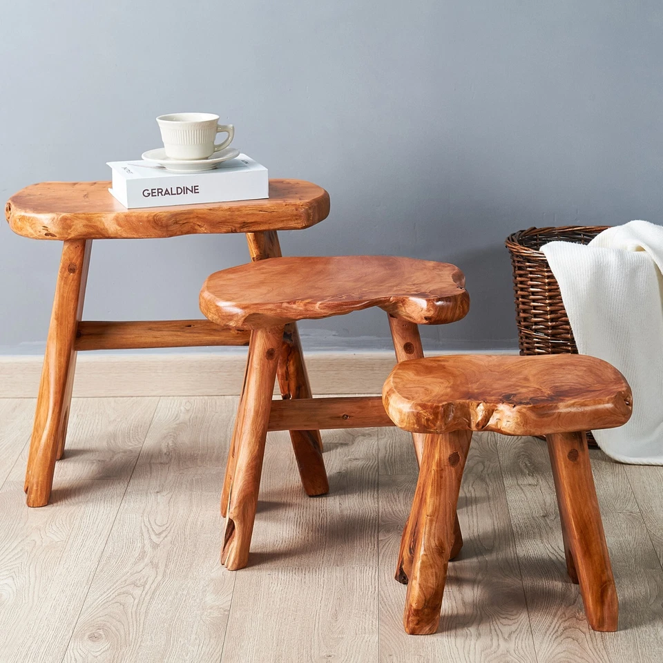 Rustic Natural Edge Cedar Wood Bench Stool End Side Table Unique Accent Table - Image 2 of 4