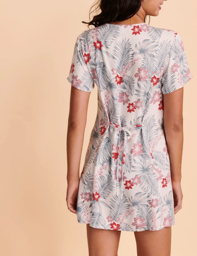 HURLEY WOMEN'S WHITE MULTI PRINTED SHORT SLEEVE BELIZE BUTTON-UP DRESS Sz M - Picture 2 of 5