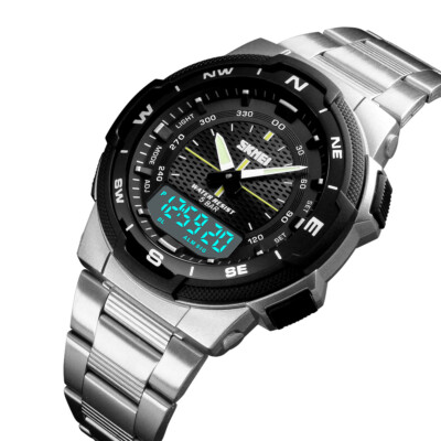 SKMEI Men Gold Watches Luxury Business Male Steel LED Digital Quartz Wristwatch