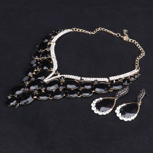 Women Gold Plated Crystal Wedding Party Necklace Earring Geometric Jewelry Set - Picture 9 of 53