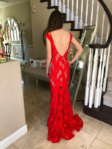 $590 NWT RED LACE JOVANI PROM/PAGEANT/FORMAL DRESS/GOWN #32958 SIZE 4 - Picture 8 of 11