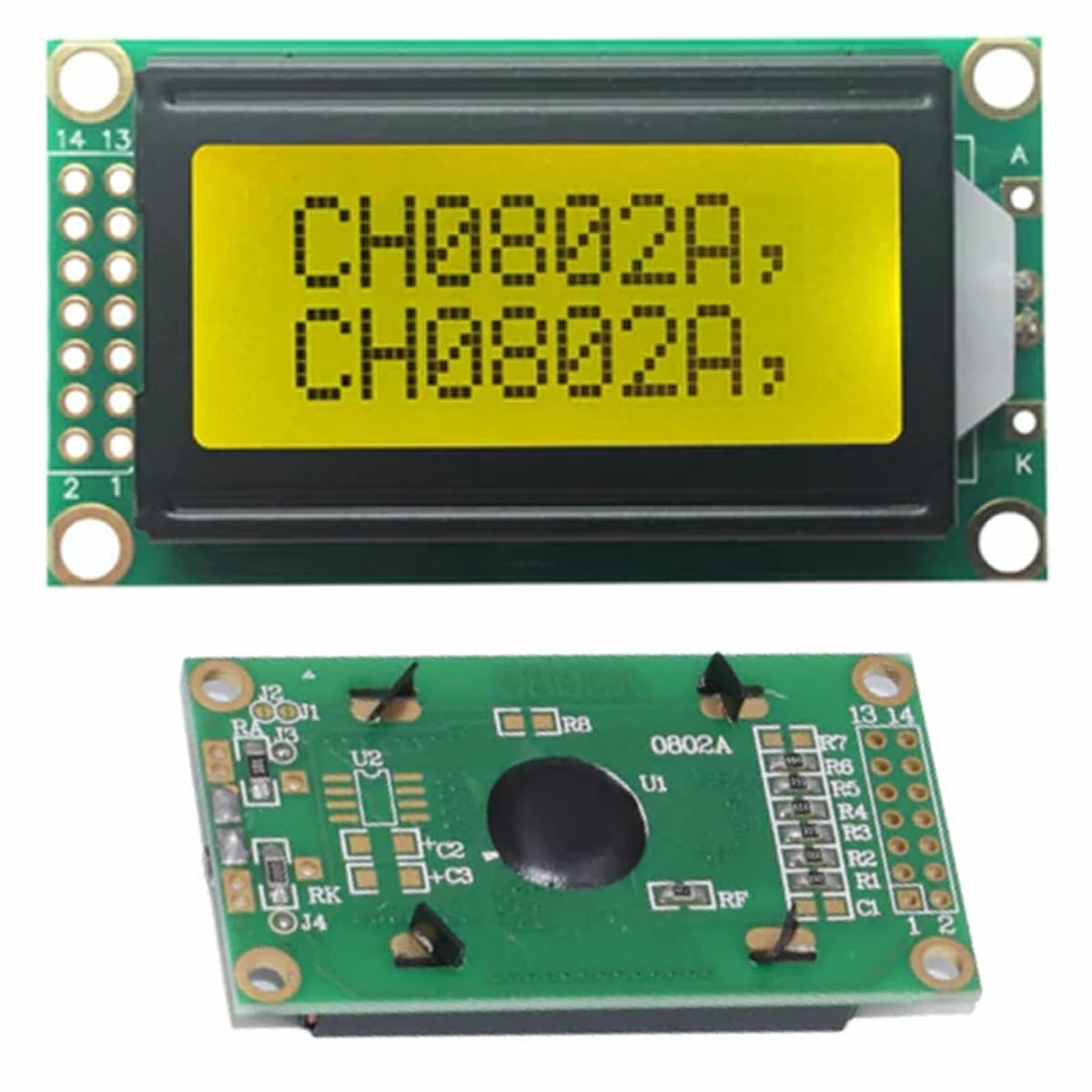 0802A LCD display screen 8 x 2 lines black characters yellow back ...
