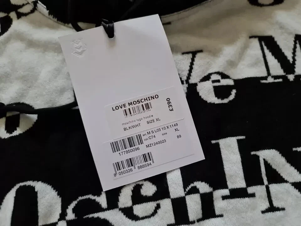 nuovo prezzo consigliato £390 uomo MOSCHINO MAGLIONE CASHMERE lana felpa con cappuccio slip on affare taglia XL