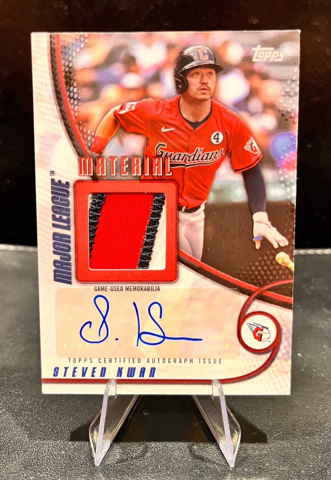 2025 Topps Major League Material Steven Kwan Guardians GU Patch AUTO Red /5