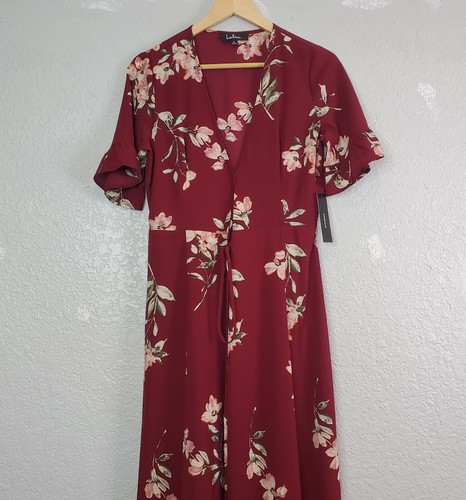 Lulu’s September Sunsets Floral Print Wrap Maxi Dress Size Small S Burgundy NEW - Picture 3 of 14
