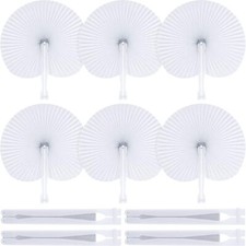 60 Pieces Paper Fans,White Bulk Folding Foldable Hand Handheld Fans Wedding D...