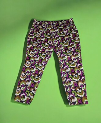 TERRA & SKY Green Purple PEACOCK PATTERN Stretch Ankle Pants Women's PLUS 4X