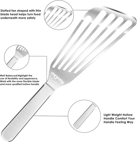 Spatula Set Stainless Steel Thin Metal Egg Spatula Flipper Slotted Frying Turner - Picture 14 of 15