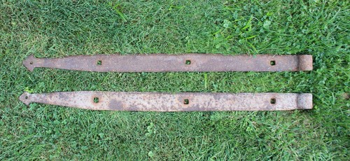 PAIR OF LONG 34" RUSTY ANTIQUE HEAVY IRON HINGES-BARN DOOR-GATE-GARAGE-ETC. - Picture 5 of 11