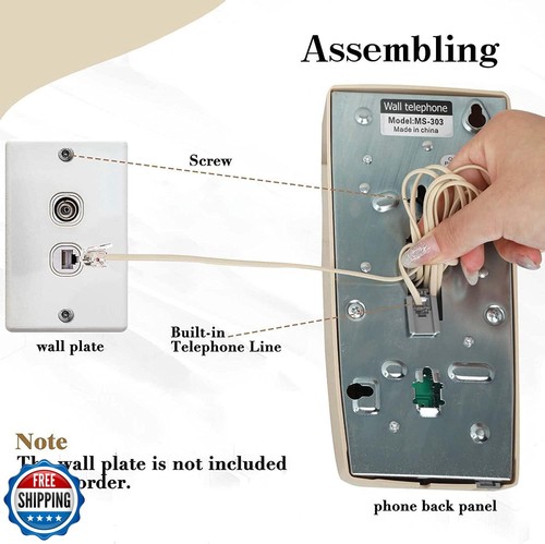 Wall Phone with Classic Design,Corded Wall Phone,Crisp Mechanical Ringer,Easy - Zdjęcie 5 z 5