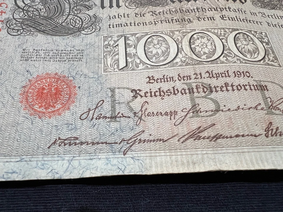 1910 Germany 1000 Mark Pre WWI WWII Banknote World Paper Money Kaiser Reich - Image 4 of 4