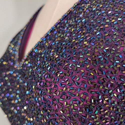 Vintage Scala Prom Dress Maxi Gown S Purple Pink 90S Y2K Glam Bead Long Pageant - Picture 10 of 15