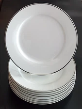 (8) LINENS-N-THINGS PORCELAIN CLASSIC PLATINUM BANDED 10 7/8" DINNER PLATES 