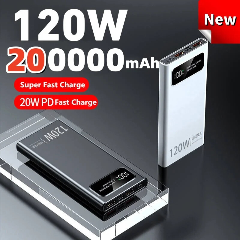 デジタルディスプレイ付きパワーバンク,200000mAh, 120W 200000mAh Power Bank 120W Super Fast Charging Portable