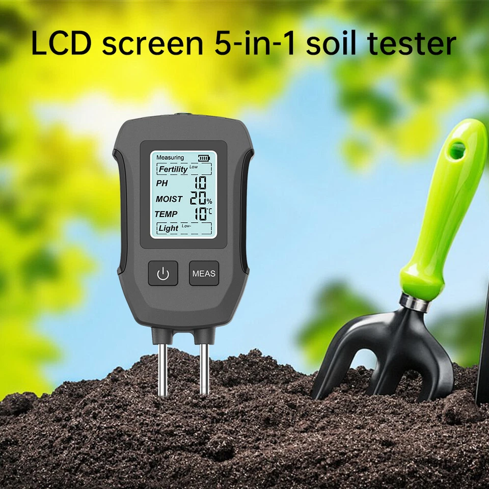 5-in-1 Digital PH Soil Tester LCD Moisture Plant Water Temperature Light Meter - Image 2 of 4