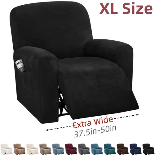 XL Size Velvet Recliner Sofa Covers Stretch Armchair Covers With Side Pocket - Picture 12 of 57