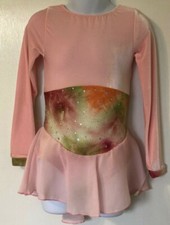 GK PINK VELVET CHILD SMALL LgSLV SERPENTINE TIE-DYE FIGURE SKATE DRESS CS NWT 