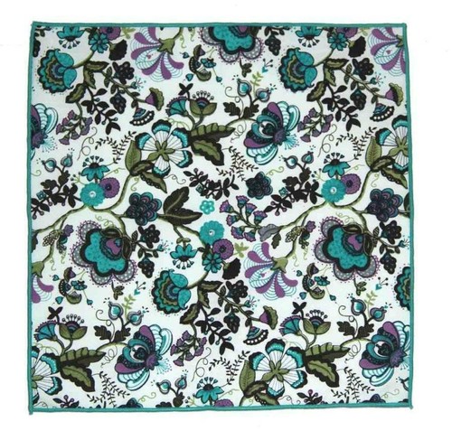 Gascoigne Pocket Square Cotton Floral Paisley Teal Green Purple White Men's - Picture 2 of 2