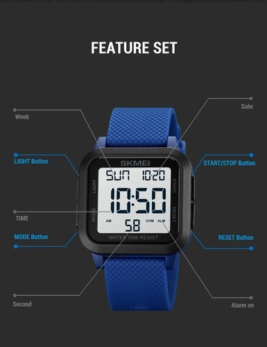 SKMEI Mens LED Watch Waterproof Digital Sports Stopwatch Military Alarm Watches - Picture 4 of 20