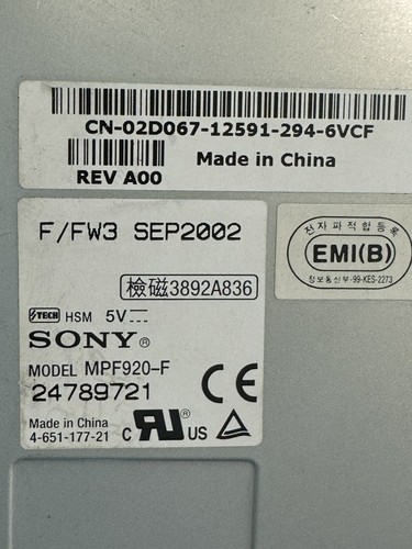 ๐พ๐ป Sony MPF920-F Internal 3.5โ Floppy Disk Drive 1.44MB 4-651-17721 W/ Cable - Picture 3 of 9