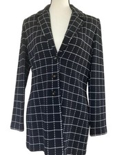 St John Collection Mary Gray Blazer Black White Plaid Knit Jacket Size 4
